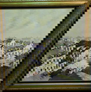 Framed oil, French Cityscape, Candelas: Framed oil on canvas, French Cityscape, signed Candelas lower right, 44''h x 44''w