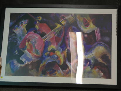 Framed lithograph, abstract: Framed offset lithograph, abstract