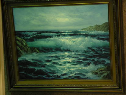 Framed oil, Seascape, Harold Cox: Framed oil on canvas, Seascape, signed Harold Cox lower right, 29''h x 35''w