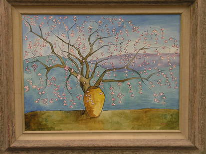 Framed oil, Cherry Blossoms, Mastin: Framed oil on canvas, Cherry Blossoms, signed Mastin lower right, 27.5''h x 33''w