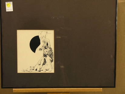 Framed print, Lion Tamer, D. Roessner: Framed print, The Lion Tamer, signed D. Roessner in plate lower left, ink signed lower right, 17''h x 22''w