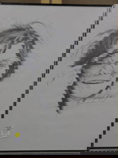 Framed drawing, Janis Joplin, A. Ridge: Framed pencil drawing, Janis Joplin, signed August Ridge lower right, 23''h x 18''w