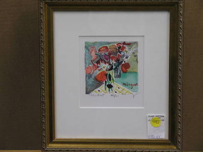 4 lithos, floral bouquets, A. Minguet: Four framed lithographs, floral bouquets, by Alexandre Minguet (French 1937-), signed lower right, 11.5''h x 10.5''w