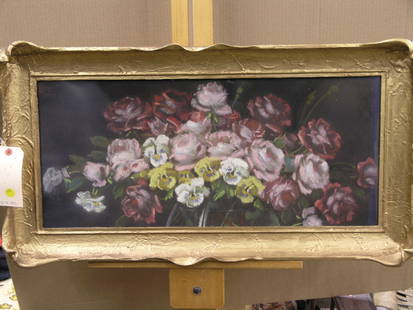 Framed pastel, Pansies: Framed pastel, Pansies, late 19th-early 20th century, 17''h x 32''w