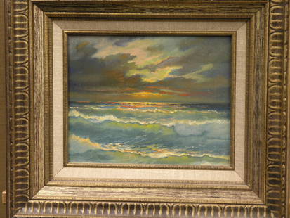 Framed oil, Seascape, Lydia Vercinsky: Framed oil on board, Seascape, by Lydia Vercinsky (Californian/Russian 1918-2001), 24.5''h 21''w