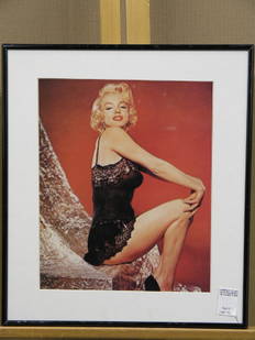 Marilyn Monroe, Claudette Colbert art: (lot of 5) Four framed offset lithographs of Marilyn Monroe, one publicity photograph of Claudette Colbert