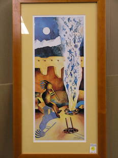 Framed lithograph, Song of the Spirits: Framed offset lithograph, Song of the Spirits, after K.D.Cooney, pen signed lower right 32.5''h x 18''w