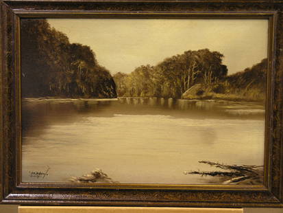 Framed oil, Landcape, F.A. De Haven: Framed oil on board, Landscape Marsh Scene, signed F.A. De Haven lower left