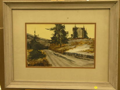 Watercolor, Country Road, Waybright: Framed watercolor, Country Road, signed Waybright lower left, 20''H x 28''W