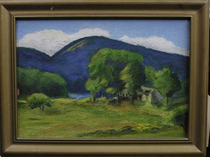 Oil painting, J.F. Parke, landscape: Framed oil on canvasboard, Landscape, signed J.F. Parke on reverse, image: 12''H x 16''W, frame: 12.5''H x 16.5''W x .5''D.; Framed oil on canvasboard, Alpine Landscape, signed Adolf Schad lower