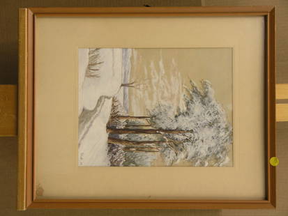 Framed gouache, Landscape, Petroff: Framed gouache, Winter Landscape (1953), signed Petroff lower right