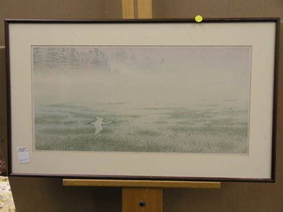 2 lithographs, Marshes, Atkins: Two framed lithographs depicting marshes, one signed Atkins