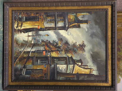 Framed oil, Paris Scene, E. Guerrero: Framed oil on canvas, Paris Street Scene, signed E. Guerrero lower center