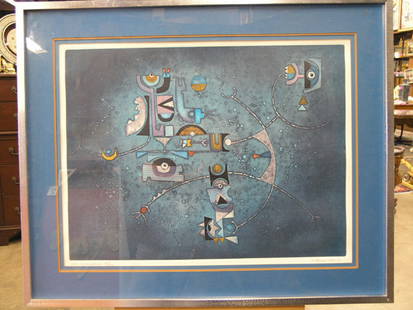 Diane Hansen, etching,: Framed color etching, Wise Constellations, by Diane Hansen, #72/200