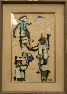 Framed oil, Figures: Framed oil on paper, ''Figures'', signed indistinctly lower right [B. Witt?], 15'' x 23.5''