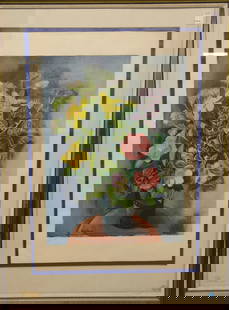 Pochoir, after Moise Kisling, Flowers: Framed pochoir, Flowers, after Moise Kisling (Polish/French 1891-1953), #6/250, blindstamp lower right