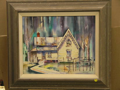 2 framed works, Griepenburg, Milo: (lot of 2) Framed acrylic on board, signed Griepenburg 1969 lower right; Framed oil on board, Mountain Landscape, signed Milo lower left