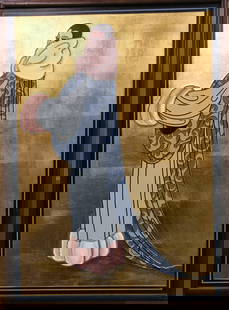 Mixed media, Lady in Evening Dress: Mixed media on board, ''Lady in Evening Dress'', coromandel-style, 25'' x 34''