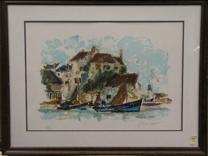 Framed lithograph, French Riviera: Framed lithograph, French Riviera, signed indistinctly lower right