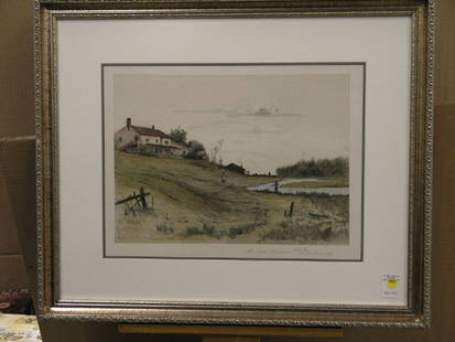 H.M. Rosenberg, Meadow Stream: Framed color etching, Meadow Stream, signed H.M. Rosenberg in plate lower right