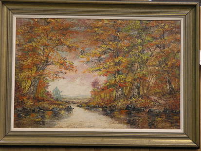 Framed oil, Autumn Landscape: Framed oil on canvas, Autumn Landscape