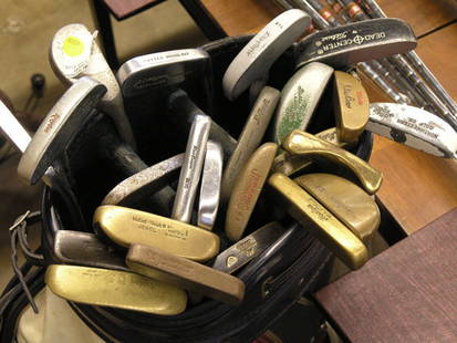 Golf clubs and irons in bag: Mixed golf clubs and irons in bag