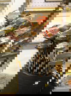 Golf clubs in bag: Mixed set of golf clubs in bag including Wilson, Spalding, and Power Bilt