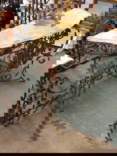 Marble top console table: Marble top console on wrought iron base