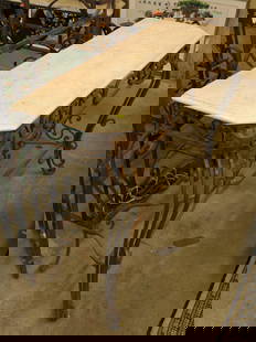 Marble top console table: Marble top console on wrought iron base