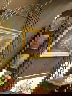 Wrought iron arbor: Green painted wrought iron arbor