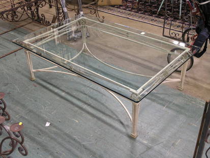Glass top center table: Bevel glass top center table on wrought iron base