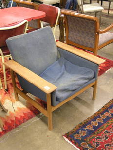 Danish modern teak armchair: Danish Modern teak upholstered armchair 29''h x 28''d x 30''w