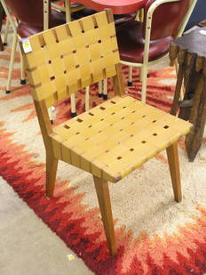 Jens Risom for Knoll side chair: Jens Risom for Knoll sidechair, in hardwood with strap upholstery,approximately 30''h x 18''d x 18''w