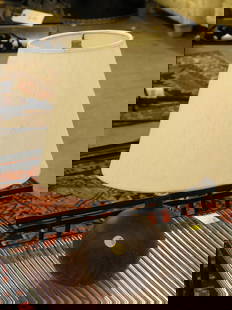 Danish modern teak boudoir lamp: Danish Modern teak boudoir lamp, height to top of shade 17''