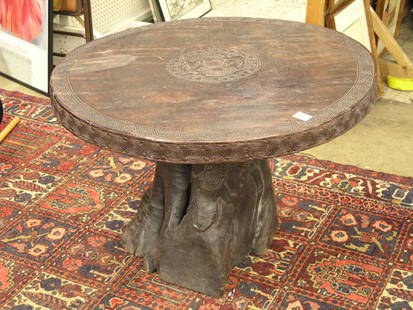 Carved wooden Asian garden table: Carved wooden Asian accent garden table