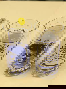 JFK commerative tumblers: Pair of JFK commerative tumblers depicting The President and PT 109, approx. 5.5''