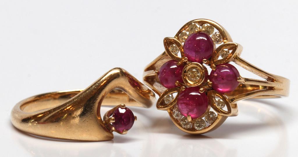 (Lot of 2) Ruby, diamond, yellow gold rings (1 of 7)