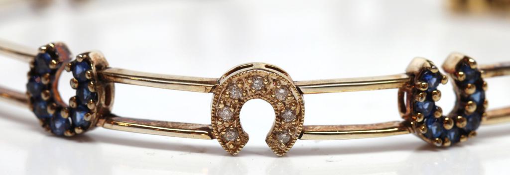 Diamond, sapphire, 14k yellow gold horseshoe bracelet (1 of 4)