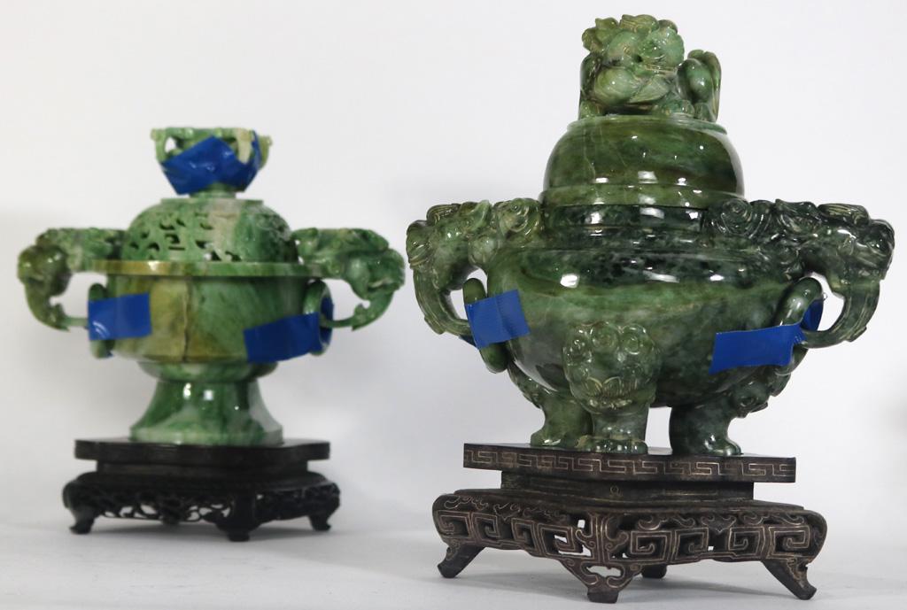 (Lot of 2)Two Chinese Hardstone Lidded Censers (1 of 1)
