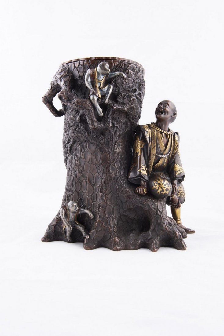 A Bronze Japanese Carving of figure and a Monkey under (1 of 8)
