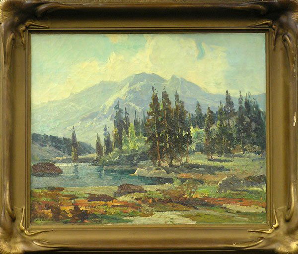 Painting, Jack Wilkinson Smith: Framed oil on canvas, Sierra Landscape, by Jack Wilkinson Smith (Californian, 1873-1949), signed lower left, sight: 25''h x 29.5''w, overall: 34''h x 38.5''w