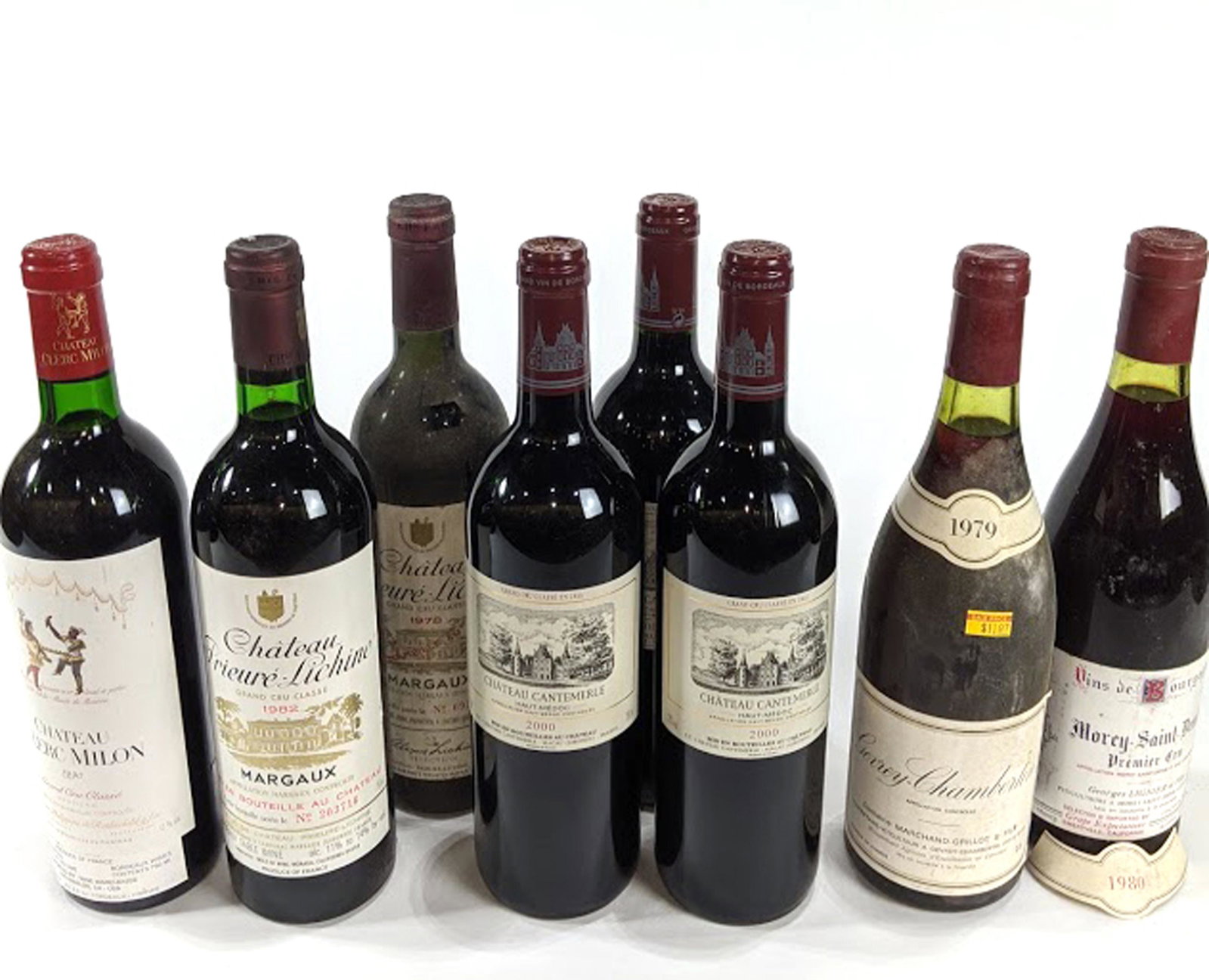 (lot of 8) French wine group consisting of (3) 2000: (lot of 8) French wine group consisting of (3) 2000 Chateau Cantemerle, Haut-Medoc, France, a 1978 and a 1982 Chateau Prieure-Lichine, Margaux, France, 1990 Chateau Clerc-Milon, Pauillac, France, 1979