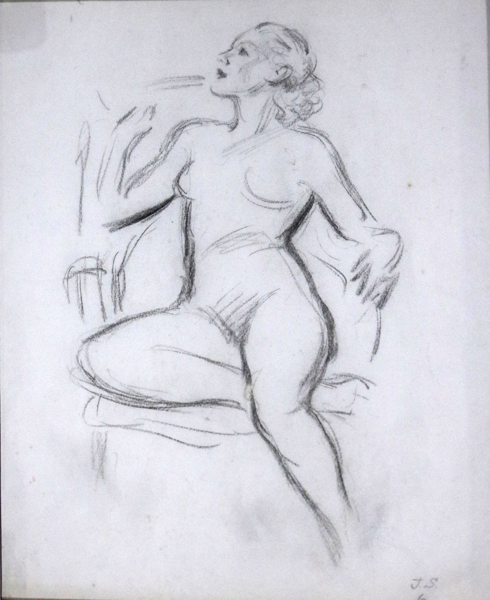Work on paper, John Sloan: John Sloan (American, 1871-1951), Untitled (Study of Reclining Nude), charcoal on paper, initialed and numbered "6" lower right, sight: 15.5"h x 12"w, overall (with frame): 26"h x 21.75"w
