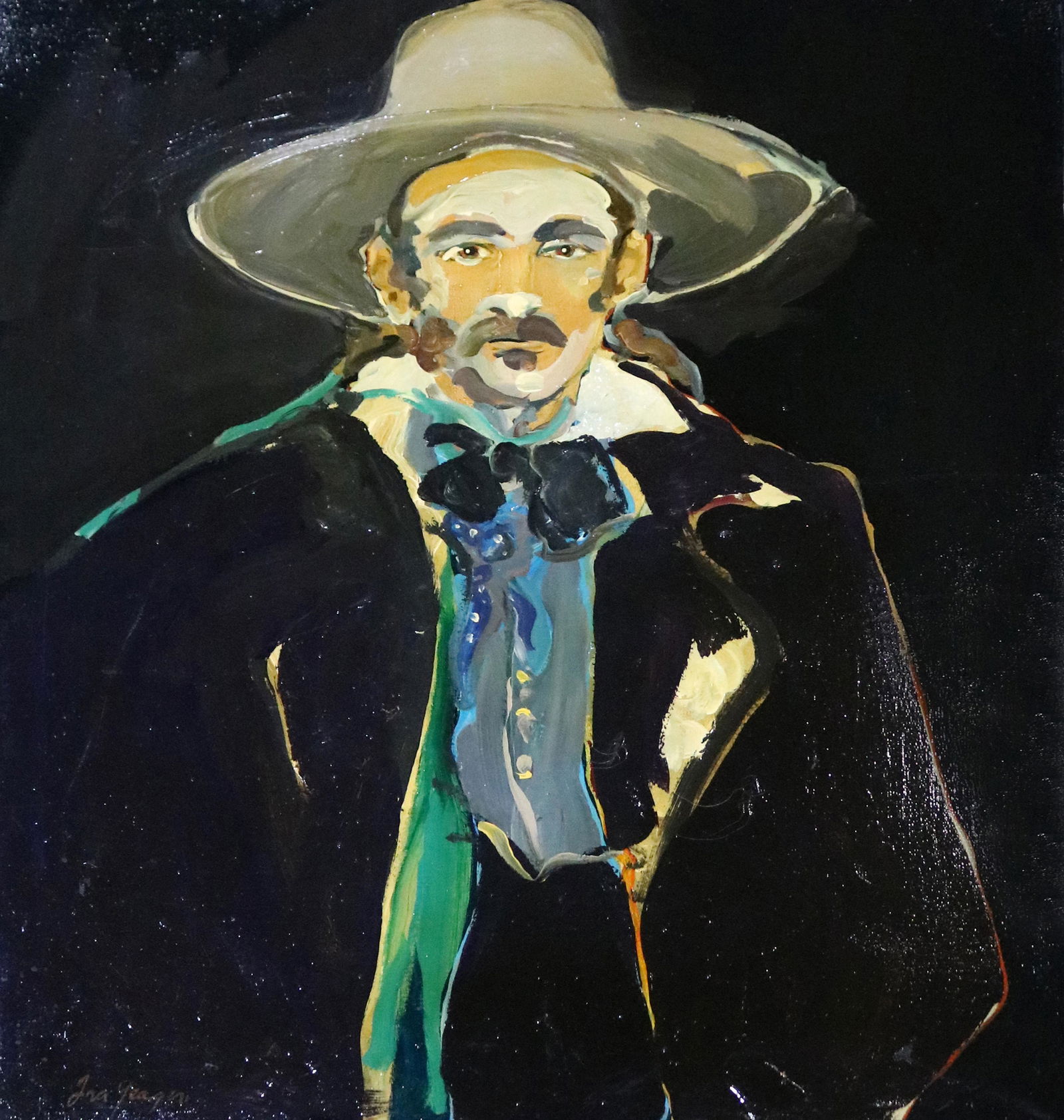 Painting, Ira Yeager: Ira Yeager (American, b. 1938), The Gambler, oil on canvas, signed lower left, canvas: 36"h x 30"w, overall (with frame): 37"h x 31"w