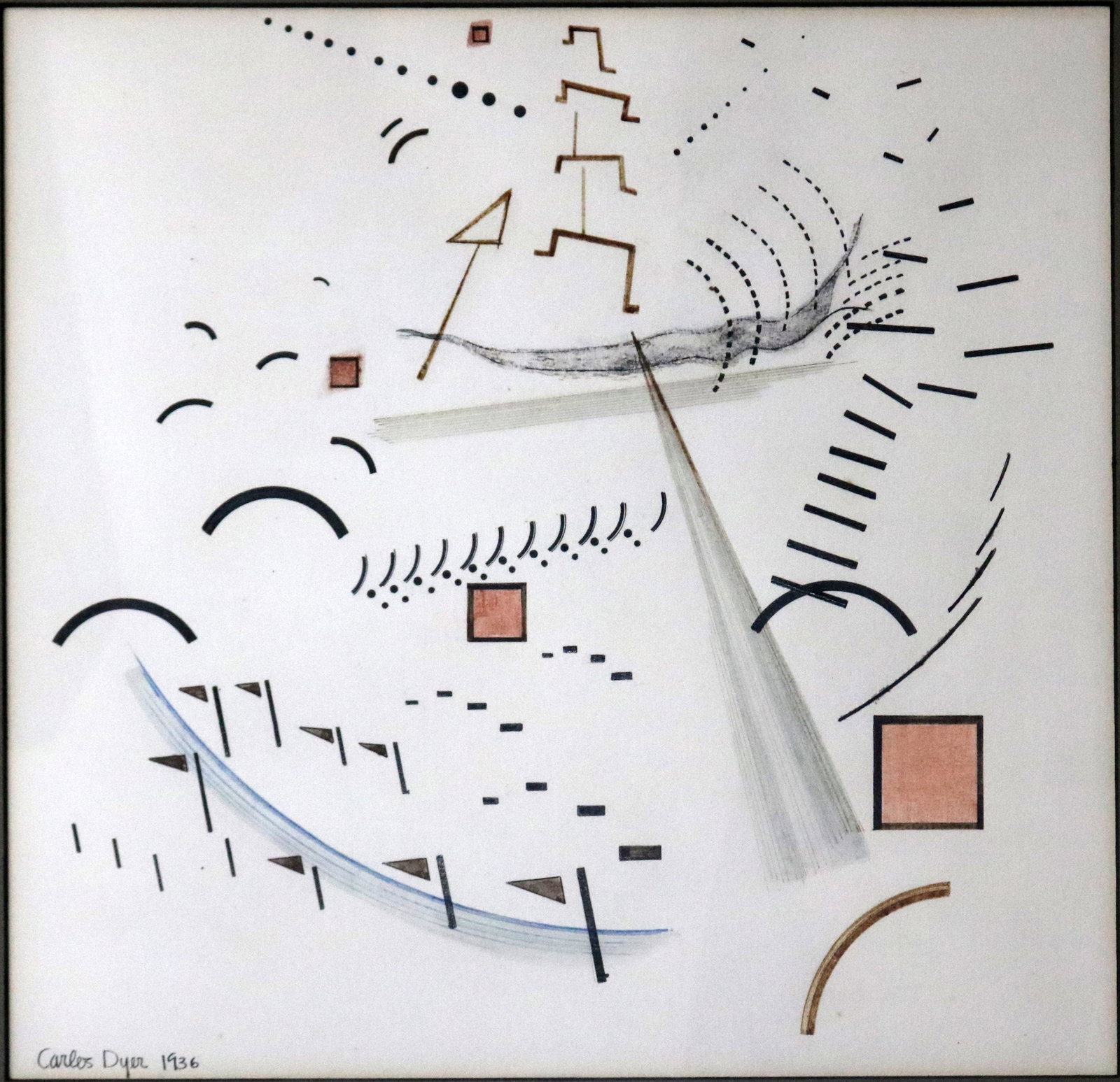 Works on paper, Carlos Dyer: (lot of 3) Carlos Dyer (American, b. 1917), "Abstract," 1936, ink and watercolor on paper, "Abstract, Radio Wave Frequencies," 1936, ink and watcolor on paper, and "Abstract," 1936, ink and watercolor