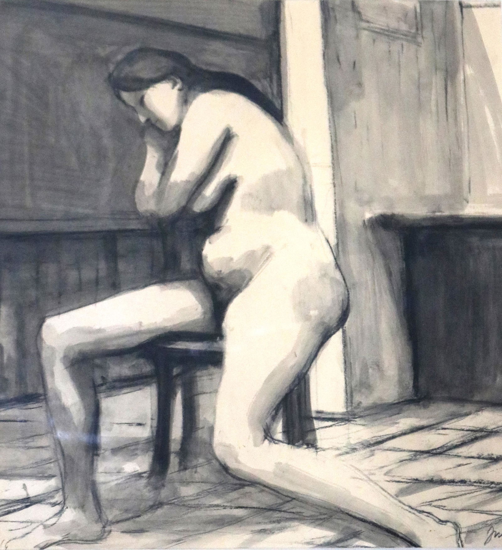 Work on paper, James Weeks: James Weeks (American, 1922-1998), Seated Nude #1, 1966, ink and gouache on paper, signed and dated lower right, sight: 19.75"h x 17"w, overall (with frame): 28.5"h x 16.25"w