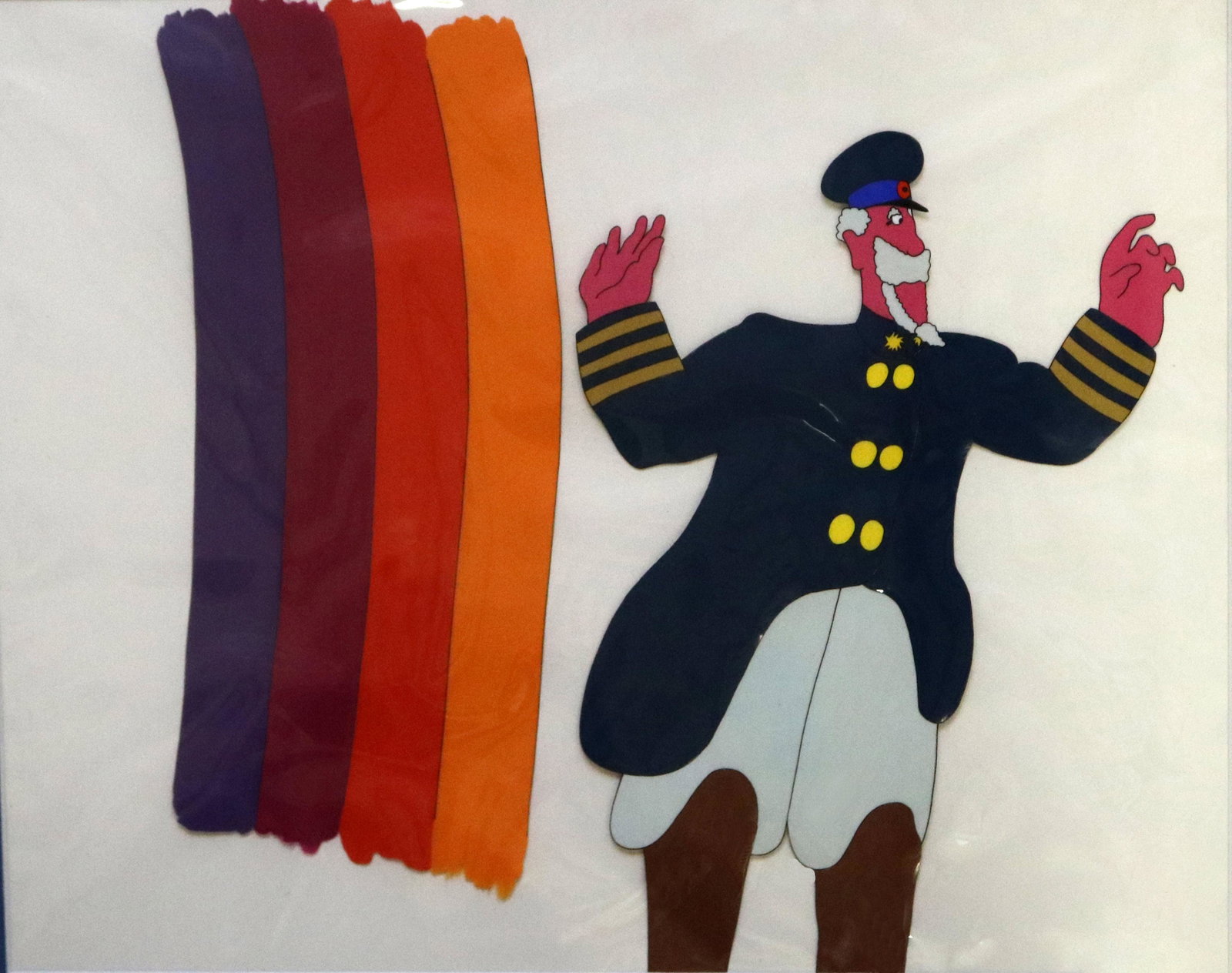 Animation Cel, The Beatles: From The Beatles' cartoon movie classic, "Yellow Submarine," 1968, original hand-painted animation cel, sight: 10.75"h x 13.5"w, overall (with Frame): 18"h x 22"w