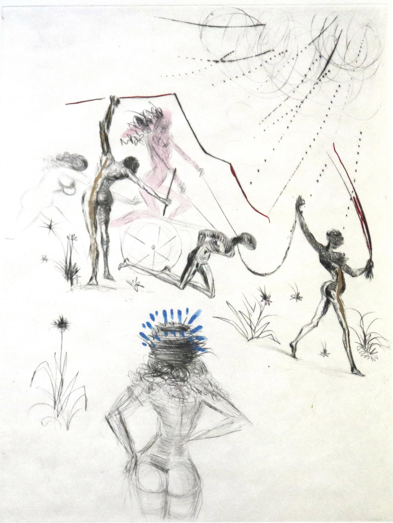 Print, Salvador Dali: Salvador Dali (Spanish, 1904-1989), "Les Negresses" from "La Venus aux Fourrures," etching in colors, pencil signed and embossed stamp lower right, edition 40/145, image: 12.5"h x 9.25"w, overall (wit
