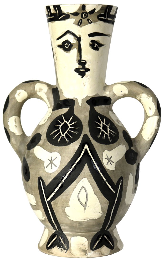 Ceramic Vase, Pablo Picasso: Pablo Picasso (Spanish, 1881-1973), "Vase deux anses hautes," 1952, white earthenware ceramic vase (partially engraved), marked "Edition Picasso" and stamped "D'AprÃ¨s Picasso/Madoura Plein Feu" on 