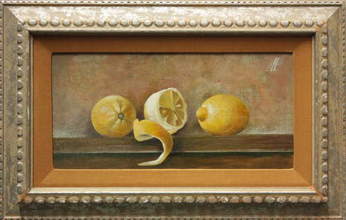 Painting Anton van Dalen Lemons Banana: (lot of 2) Framed oils on board, Still Lifes with Fruit (Lemons, Bananas), by Anton Van Dalen, each monogrammed upper right, largest overall: 14''h x 22''w.